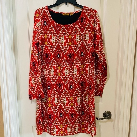 Wrangler Womens Long Sleeve Aztec Boho Pattern Red White Black Dress Size Small - Picture 1 of 5